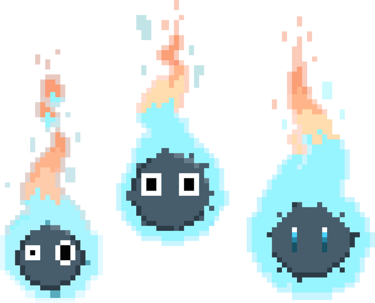 Pixel art cartoon spirit soul character set.