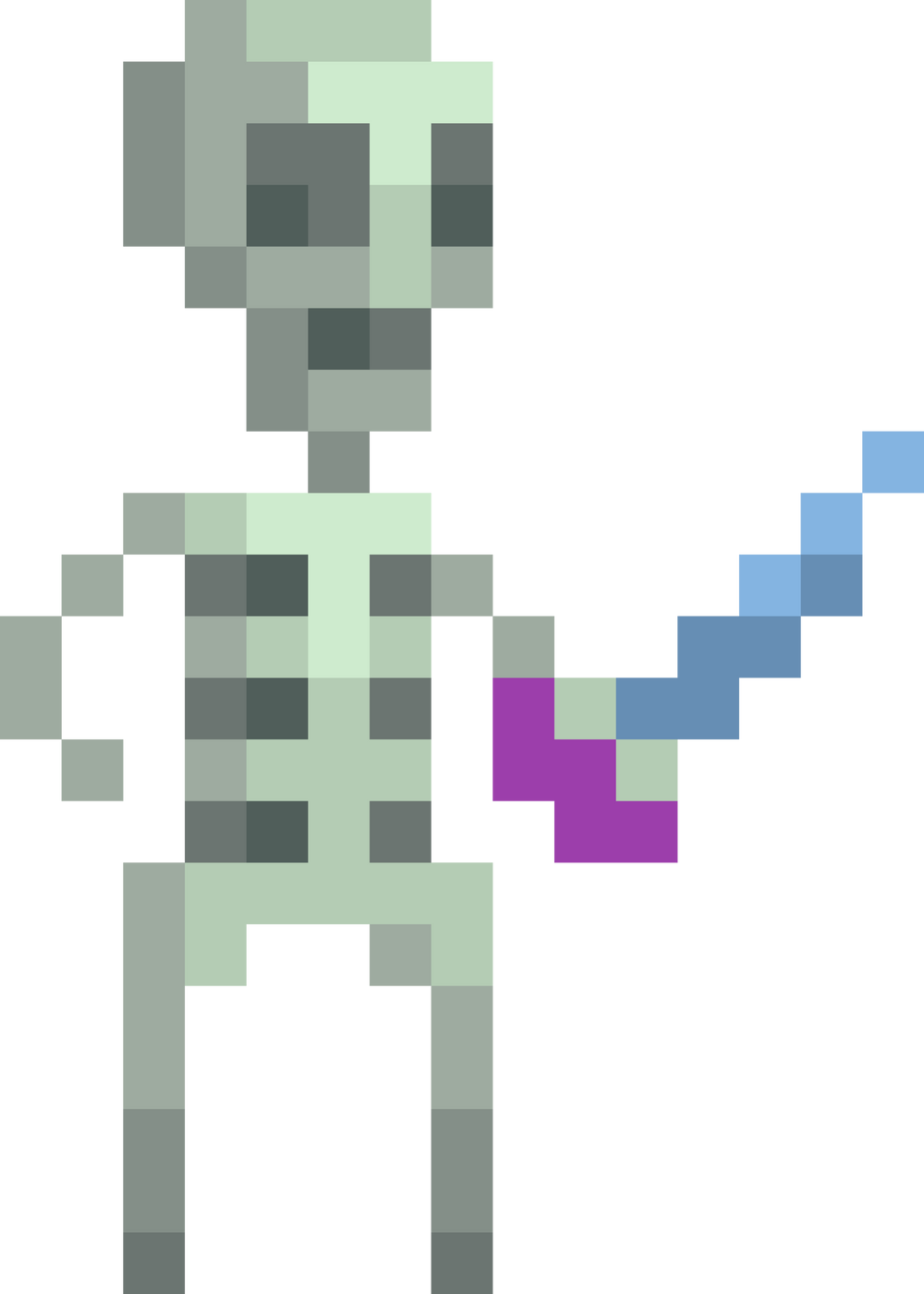 Skeleton warrior with a weapon. Pixel art character